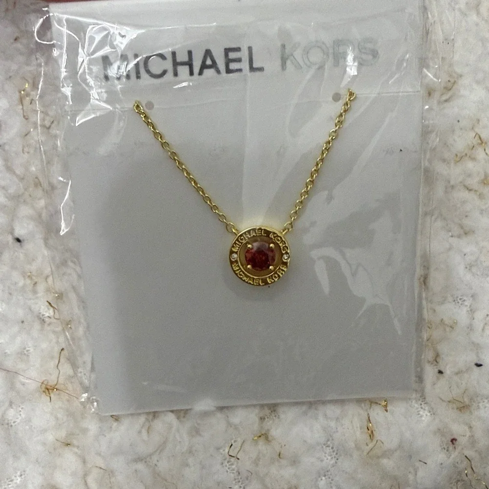 Michael Kors Gold Tone Red Stone Halo Pendant‎ Necklace MKJC0100B710